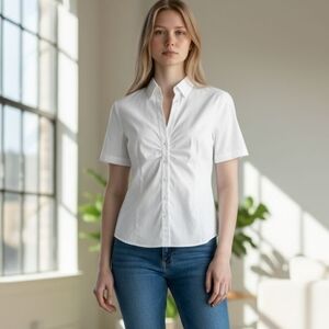 Elie Tahari Vintage White Pickstitch Button-Front Blouse – Size XL